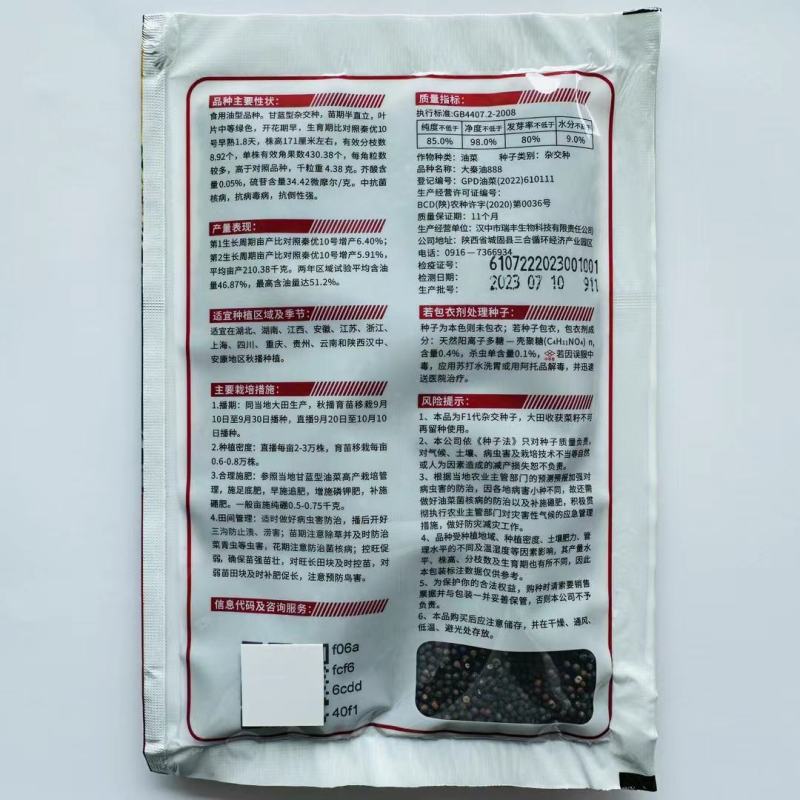 油菜种子食用油型油菜种子产量高含油量高抗病抗倒性强籽粒大