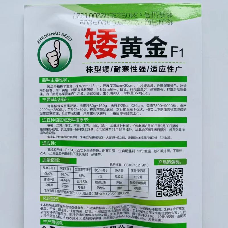乌塌菜种子株型矮耐寒性强！适应性广黄心乌塌菜种子
