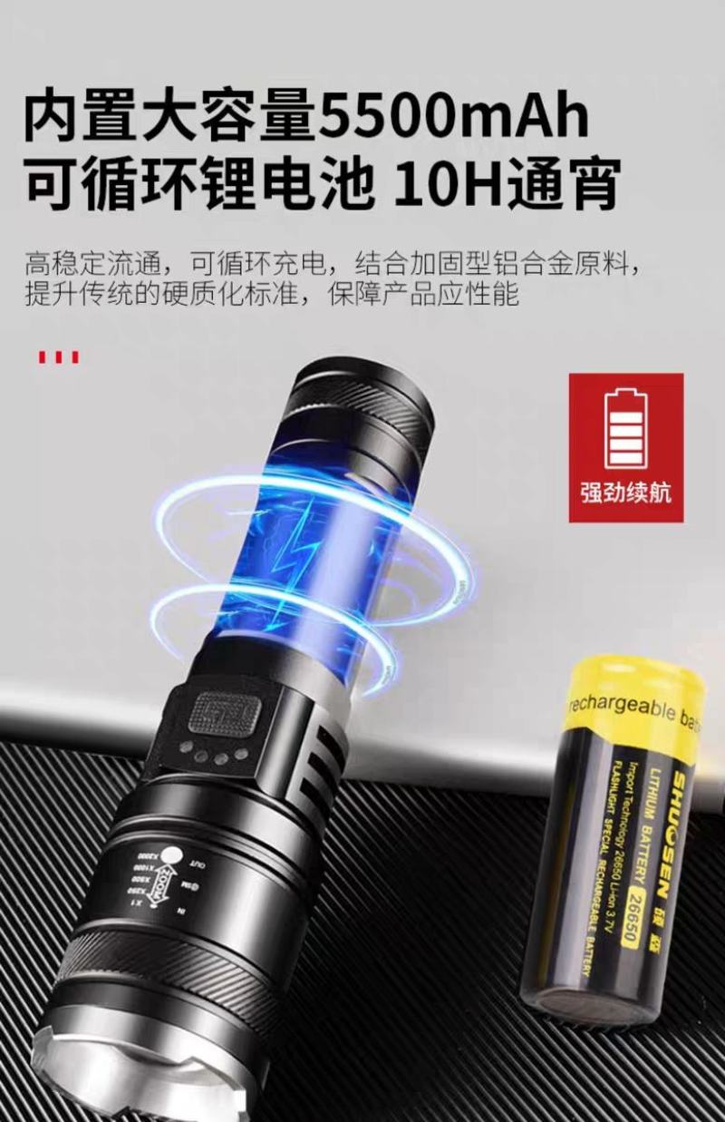 硕森超亮手电筒强光充电户外小家用战术迷你便携白激光多功能