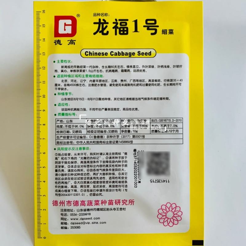 龙福1号绍菜种子黄心早熟一代杂交抗病龙芽菜种子大白菜种子