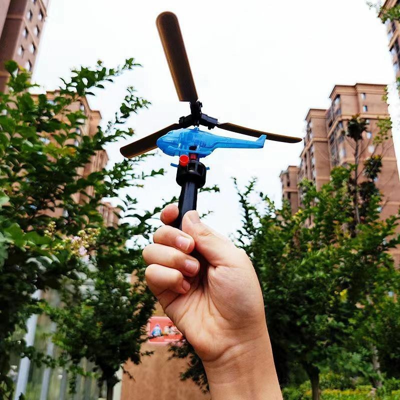 手柄拉线直升飞机户外竹蜻蜓飞机小学生儿童玩具