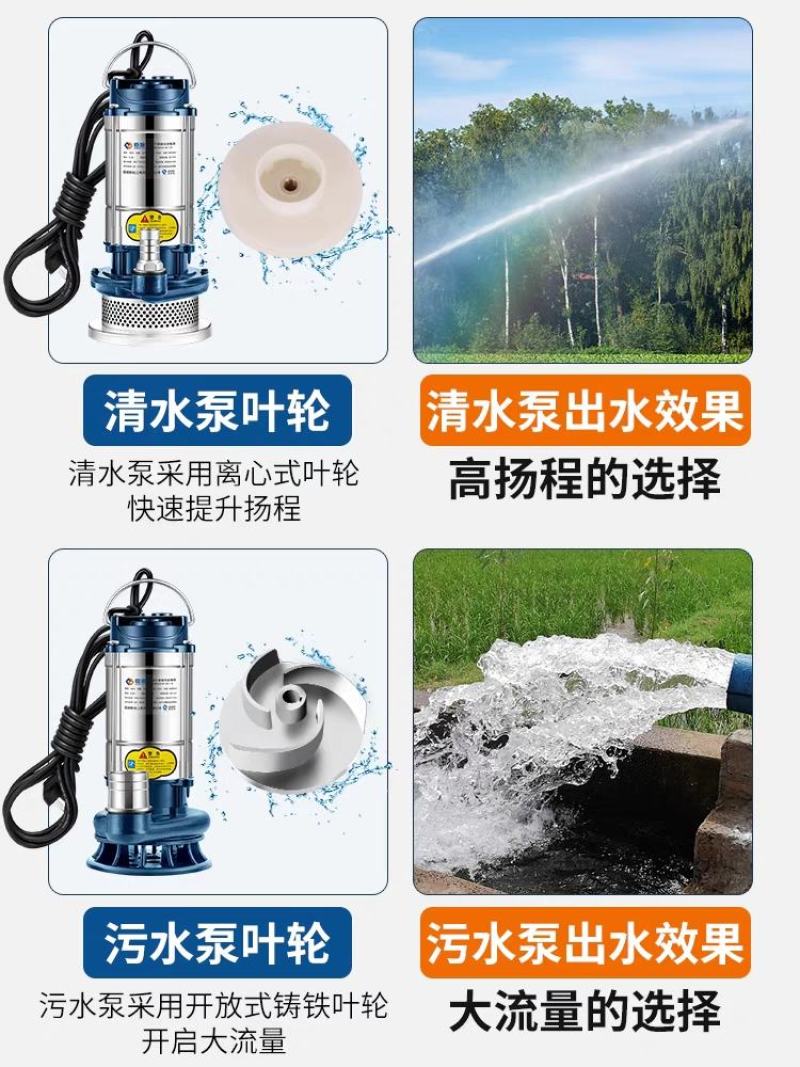 臣源潜水泵220V家用小型不锈钢井水高扬程抽水机农用灌溉