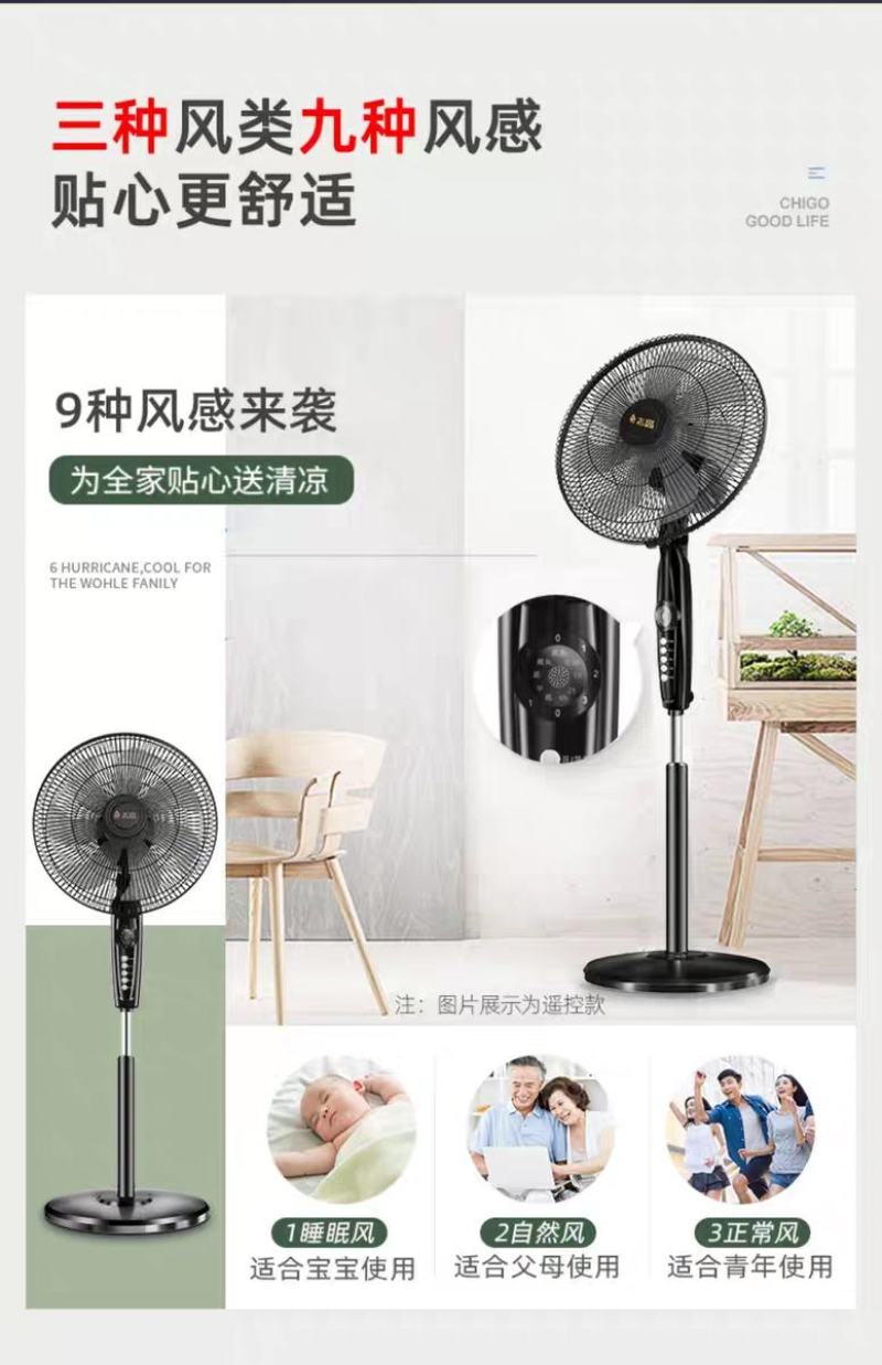 志高电风扇落地式家用强力小型宿舍台式遥控办公室工业大风力