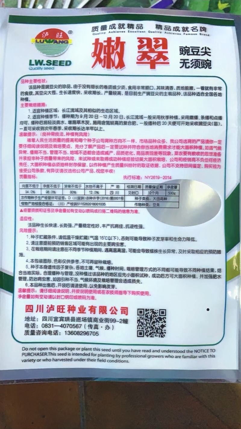 豌豆种子嫩翠无须豌采嫩豌豆尖品种粗壮肥嫩味清香高产