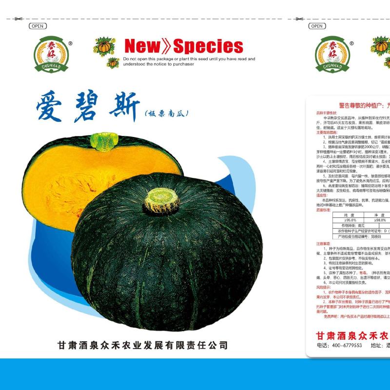 大果型绿皮板栗爱碧斯南瓜种子，高产耐运输。