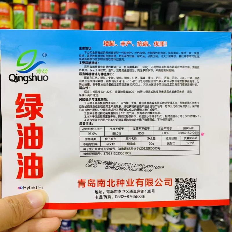 青硕绿油油苏州青种子矮脚抗病青菜种子基地专用春夏秋播种