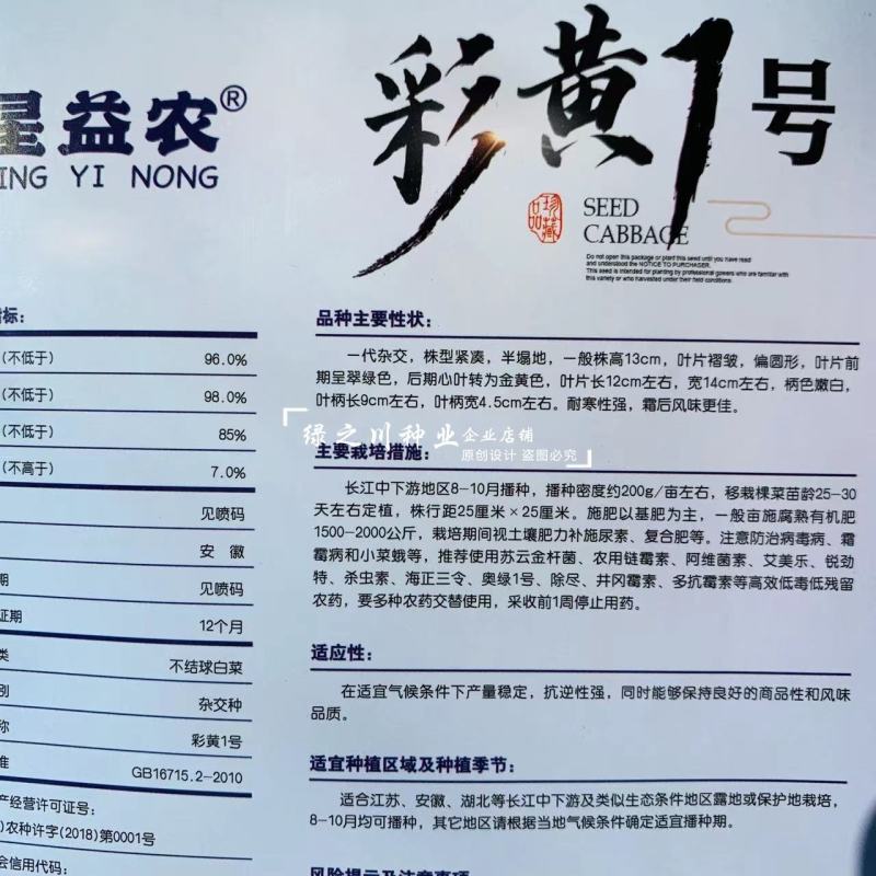 彩黄1号F1黄心乌种子腊月乌菜一代杂交耐寒黄心菜种子