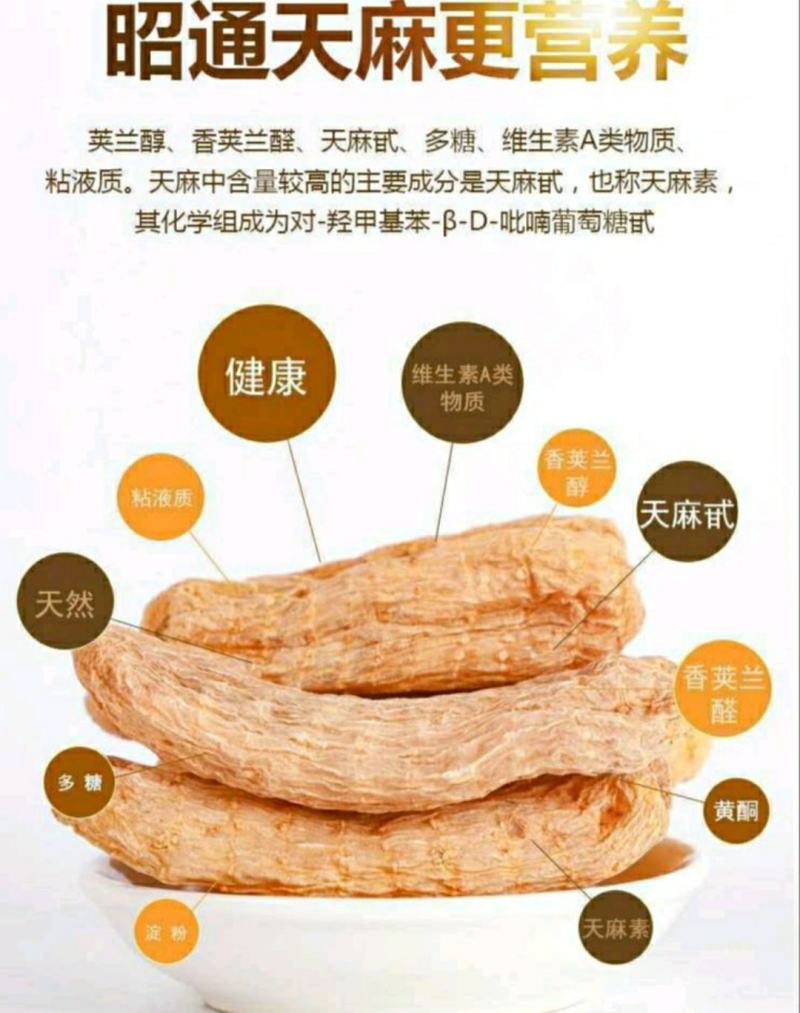 云南昭通野生天麻原色原味泡茶炖汤干货包邮