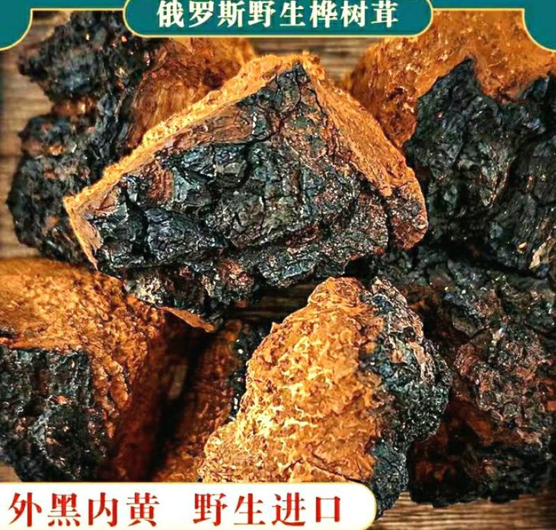 桦树茸俄罗斯桦树茸外黑内黄菌味浓郁口感醇香包邮