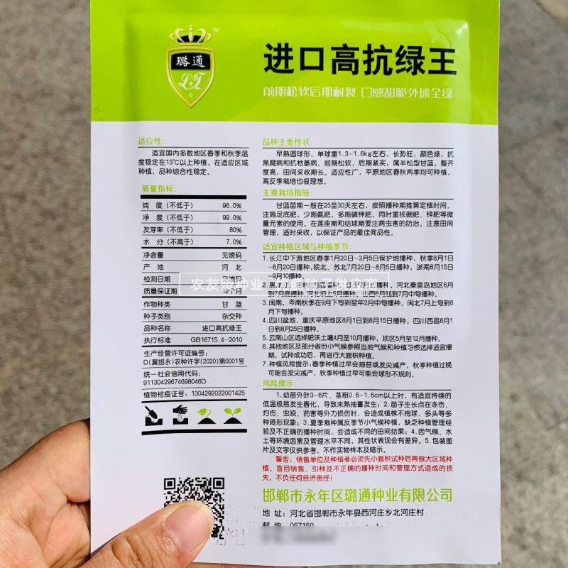 进口高抗绿王甘蓝种子早熟半松甘蓝菜种子口感甜脆圆包菜种子