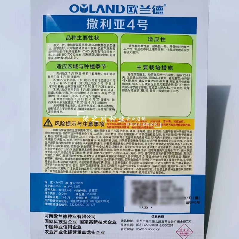 欧兰德撒利亚4号西蓝花种子耐青花菜种子颜色绿西兰花种子