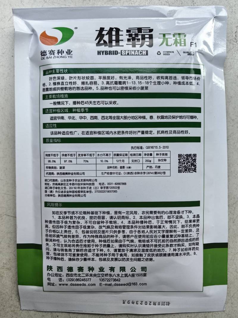 德赛雄霸菠菜种子进口抗霜霉病直立捆扎速生耐寒越冬大叶菠菜