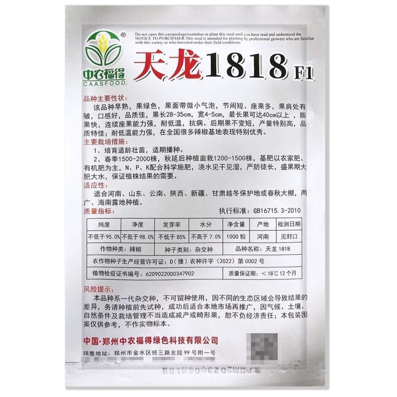 天龙1818全螺型螺丝椒种子高抗寒抗病麻面长果螺丝椒籽大