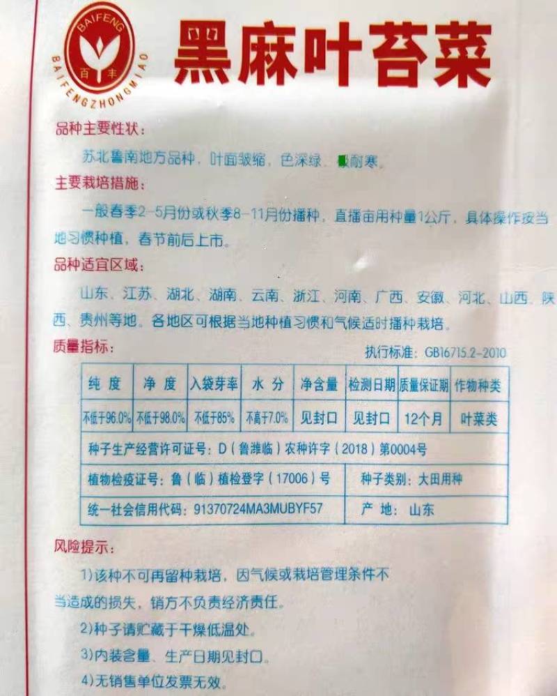 黑麻叶苔菜种子初春食用的叶茎类四季蔬菜花叶菜苔籽