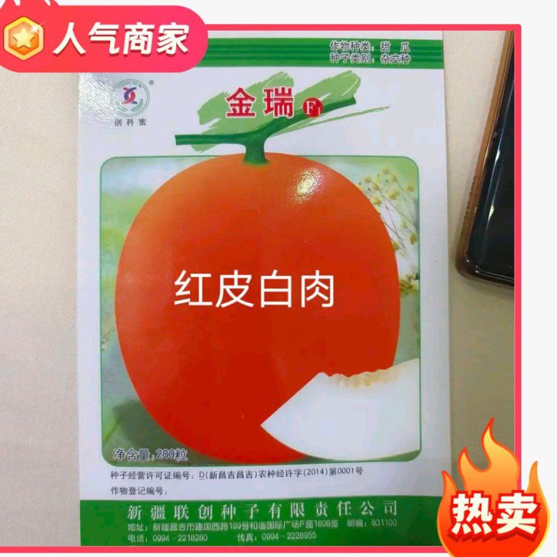 金瑞久瑞红甜瓜种子早熟5斤左右黄皮白肉大果含糖18度高圆