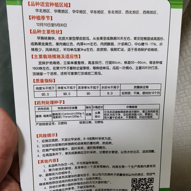 红皮红肉甜瓜种子早熟大果型单瓜重6斤左右酥脆含糖量高抗病