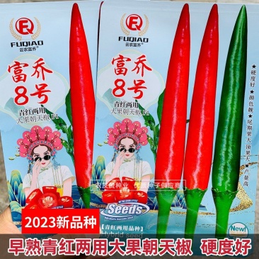 富乔8号大果朝天椒种子滑皮早熟青红两用朝天椒种子硬度好
