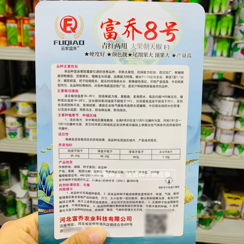 富乔8号大果朝天椒种子滑皮早熟青红两用朝天椒种子硬度好