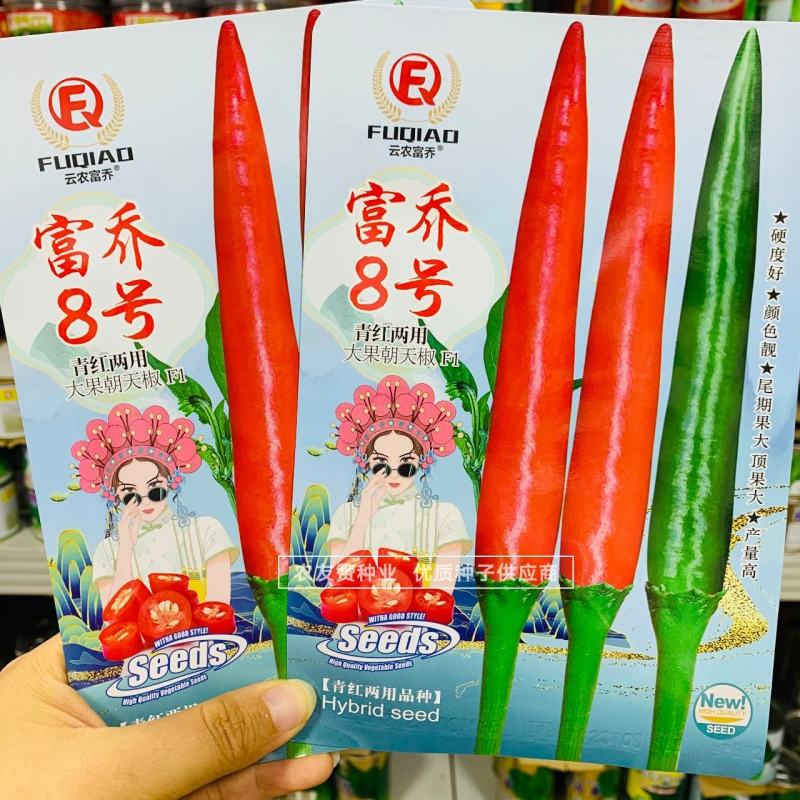富乔8号大果朝天椒种子滑皮早熟青红两用朝天椒种子硬度好
