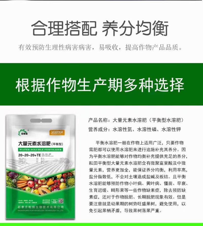 大量元素水溶肥平衡肥三个20硝基硫基