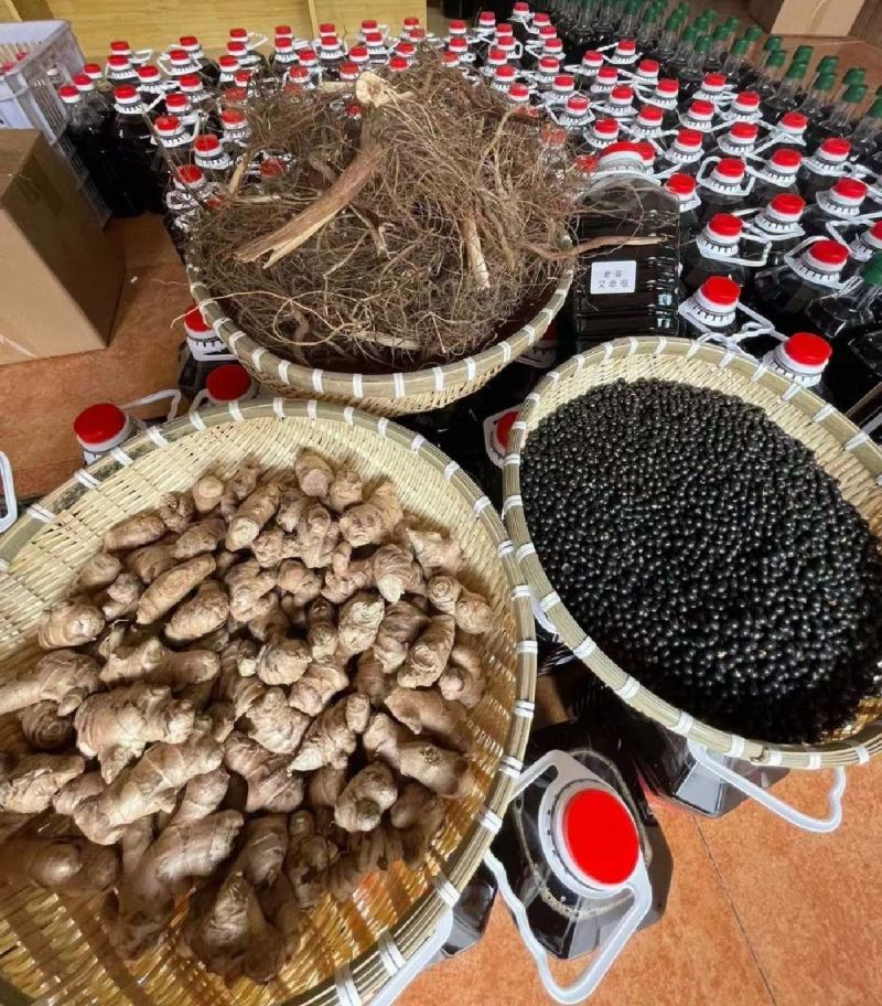 河源客家老姜艾根黑豆火灸黄酒香味浓