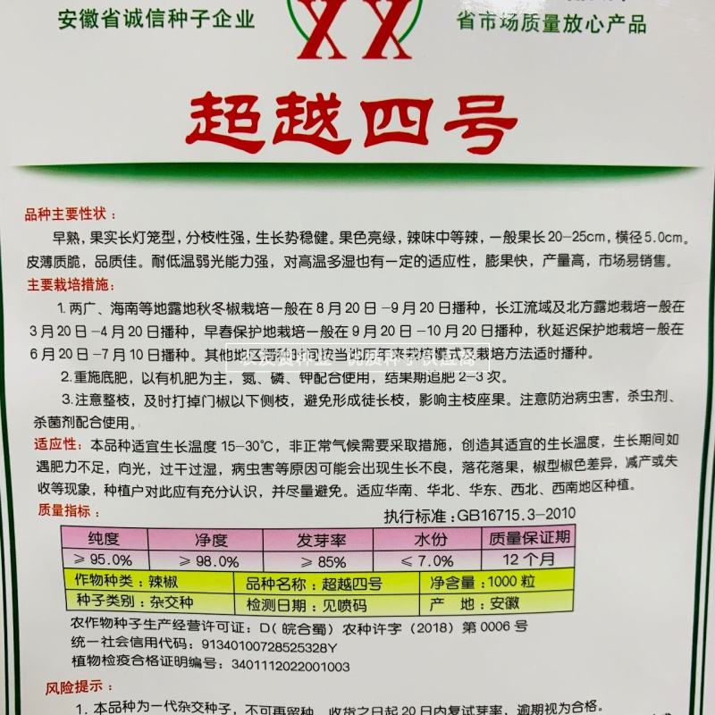 萧新超越四号辣椒种子长灯笼型薄皮椒种子耐热耐湿辣味中等