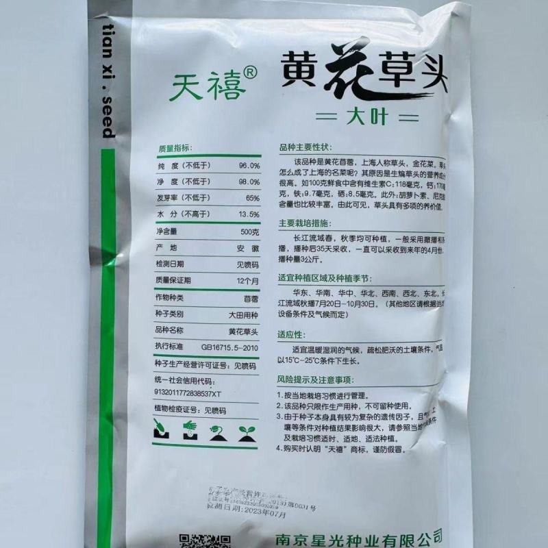 正宗原装大叶黄花草头种籽金花菜菜籽上海草头种子金花菜苜宿