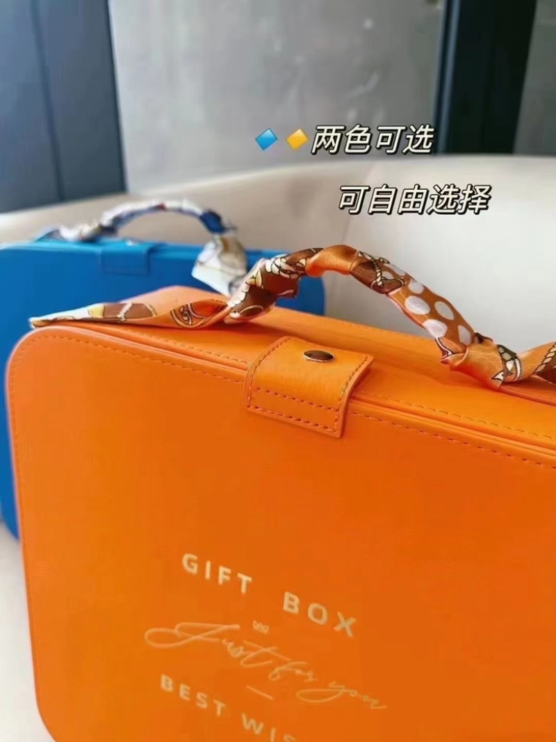 克莱因蓝&爱马仕橙手提皮盒丝巾款，中药材礼盒，货品齐全