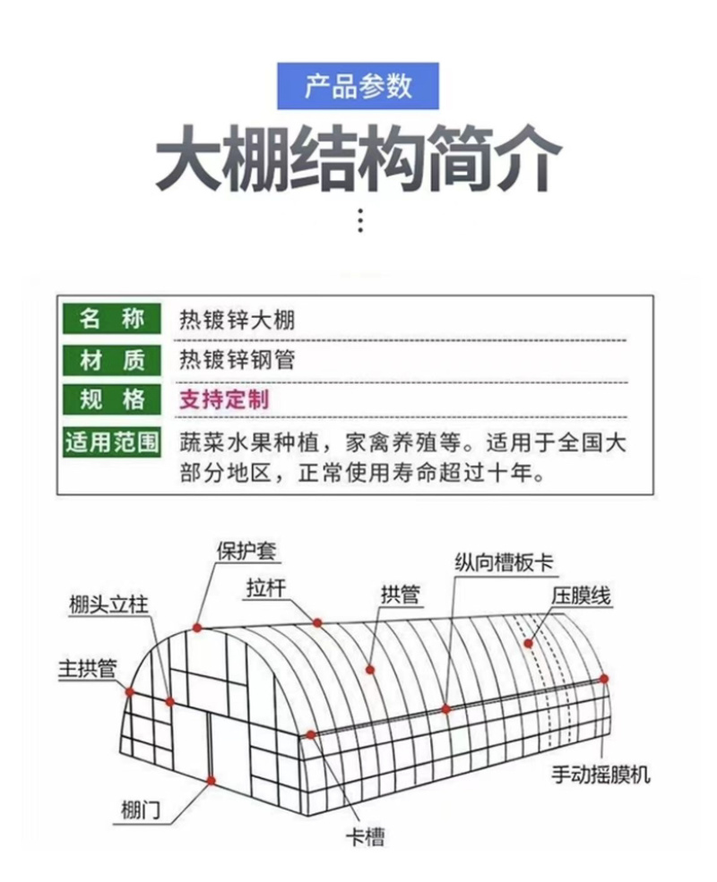 蔬菜种植钢架大棚全套含薄膜全国发货包建