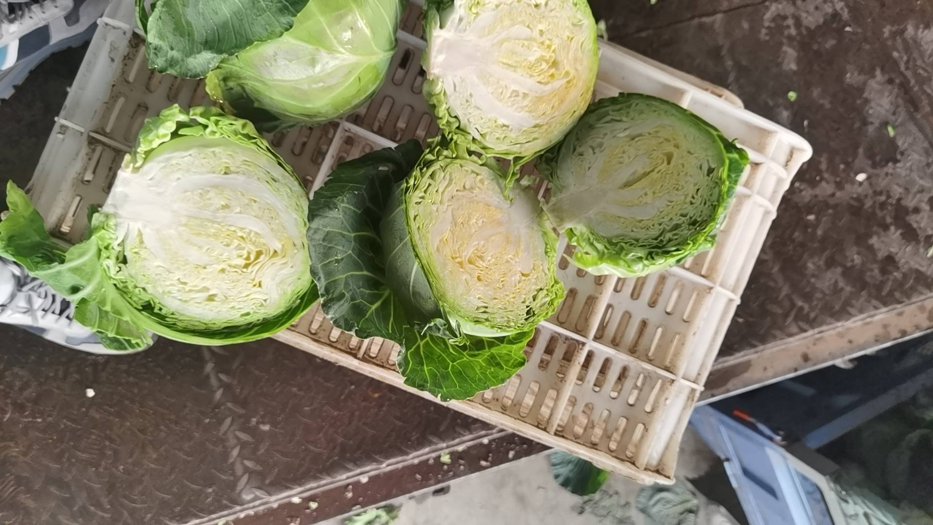 超市货架上的绿甘蓝陈列场景