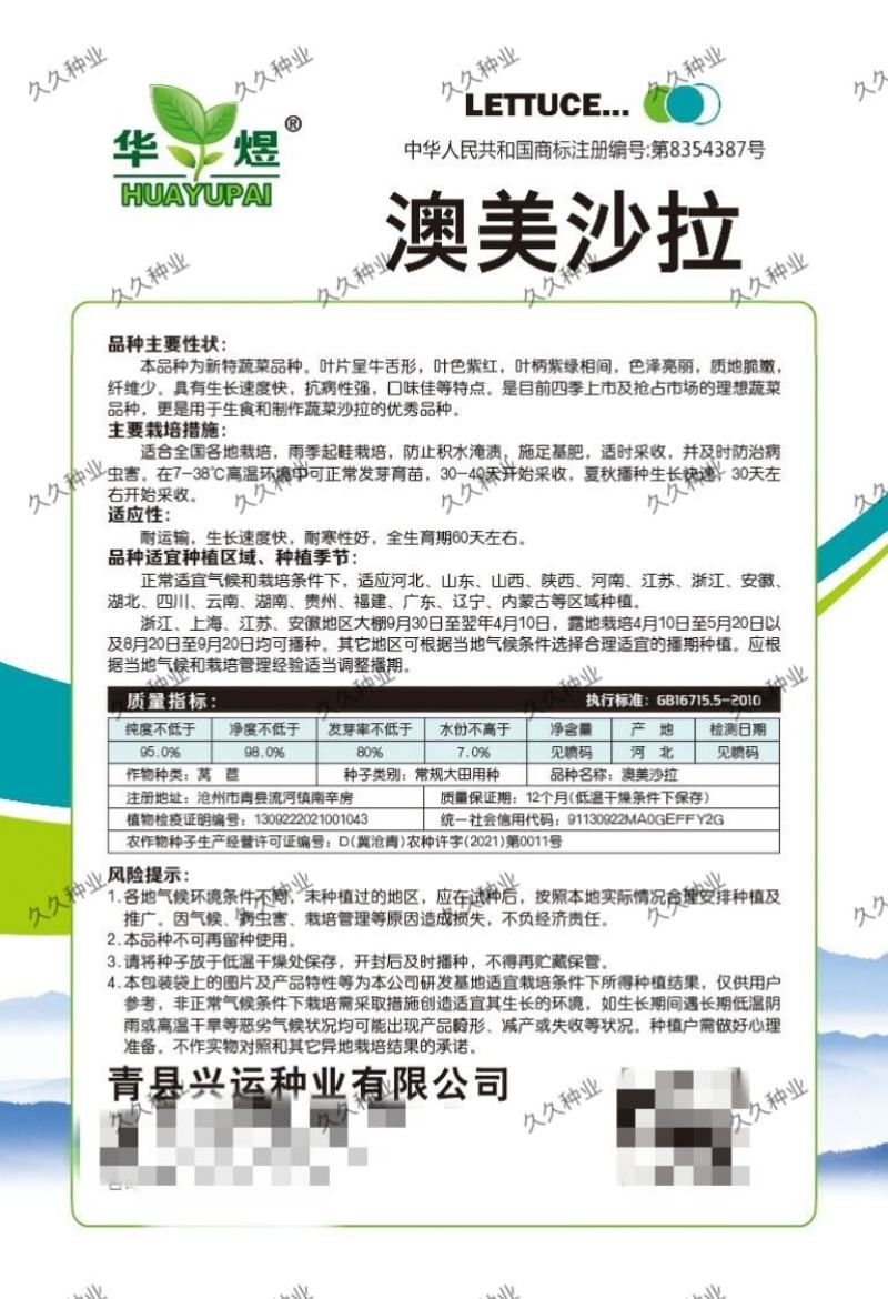 华煜澳美沙拉油麦菜种子四季速生甜脆罗马直立生菜孔雀菜籽