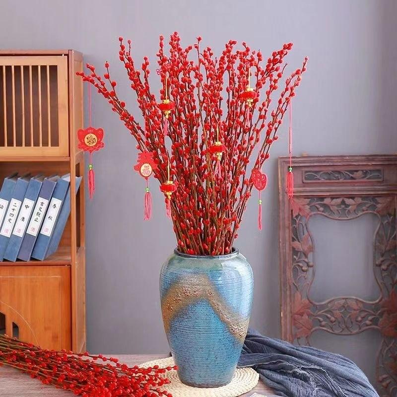 招财银柳干花真花鲜枝年宵花卉红色耐寒水培植物客厅室内装饰
