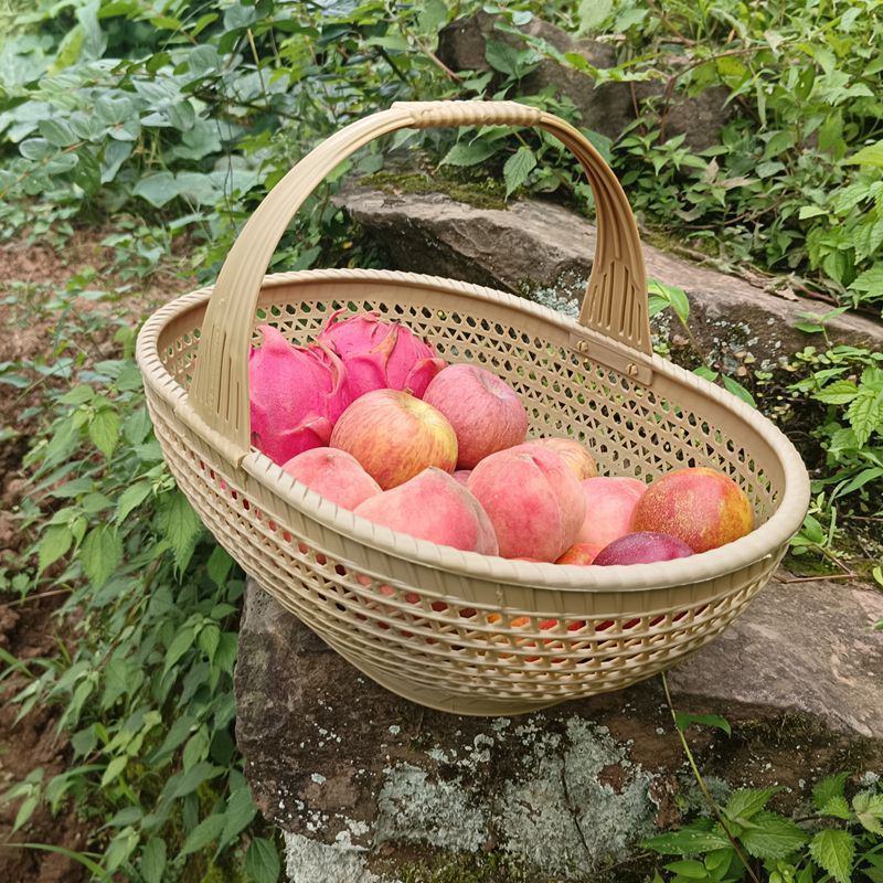 仿藤编织藤手提篮子家用买菜购物篮水果蔬菜蓝水果采摘篮野外