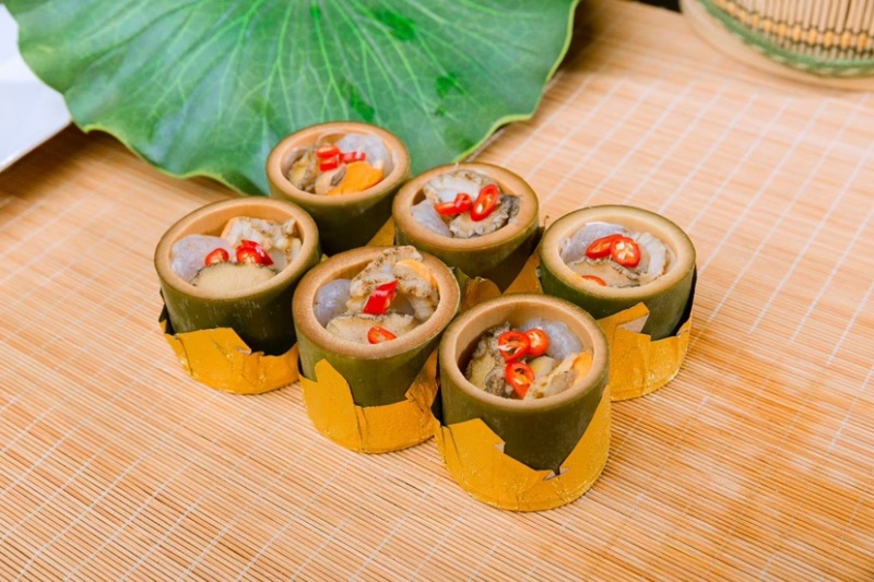 竹鲍平安酒店食材粉丝海鲜荟海鲜竹筒拼盘海鲜桶粉丝鲍鱼虾仁