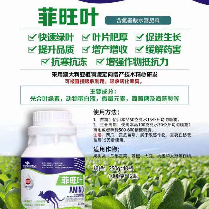 氨基酸水溶肥(聚谷氨酸蛋白液）果树蔬菜花卉一喷绿叶片肥厚