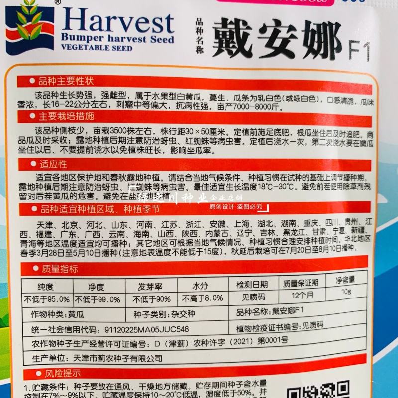 戴安娜水果黄瓜种子白色强雌型水果白黄瓜种子清脆瓜香味浓