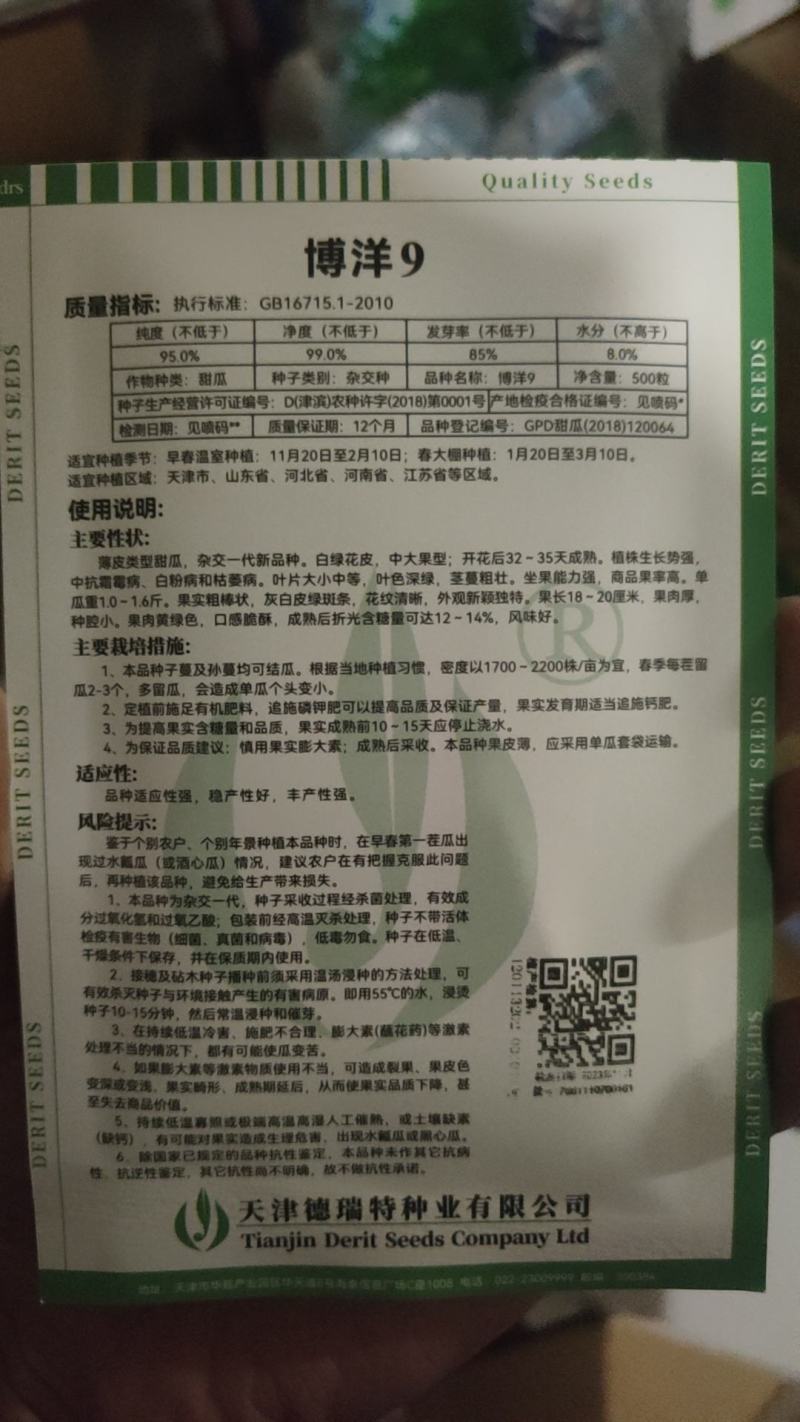 500粒博洋9号博洋8号博洋72甜瓜种子博洋全系列