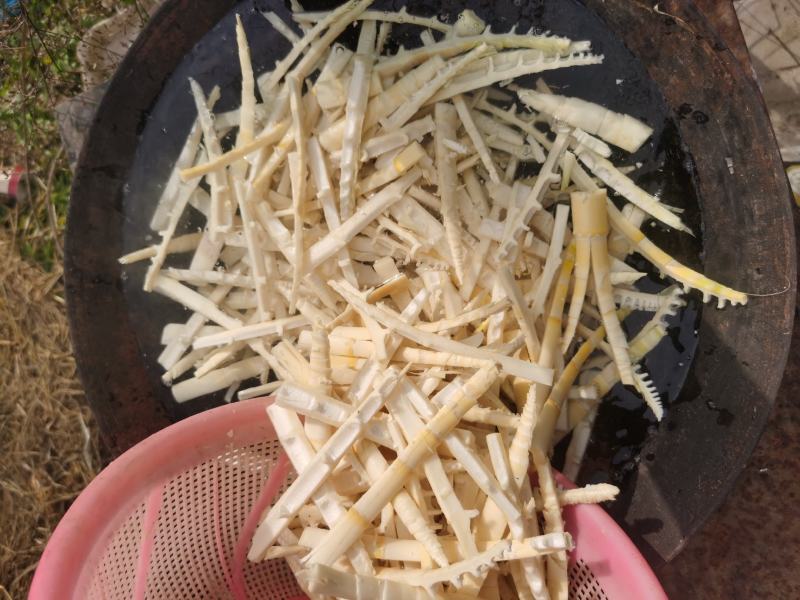 2025年雷竹笋干，盐水煮晒干真空袋包装每袋净重70g。