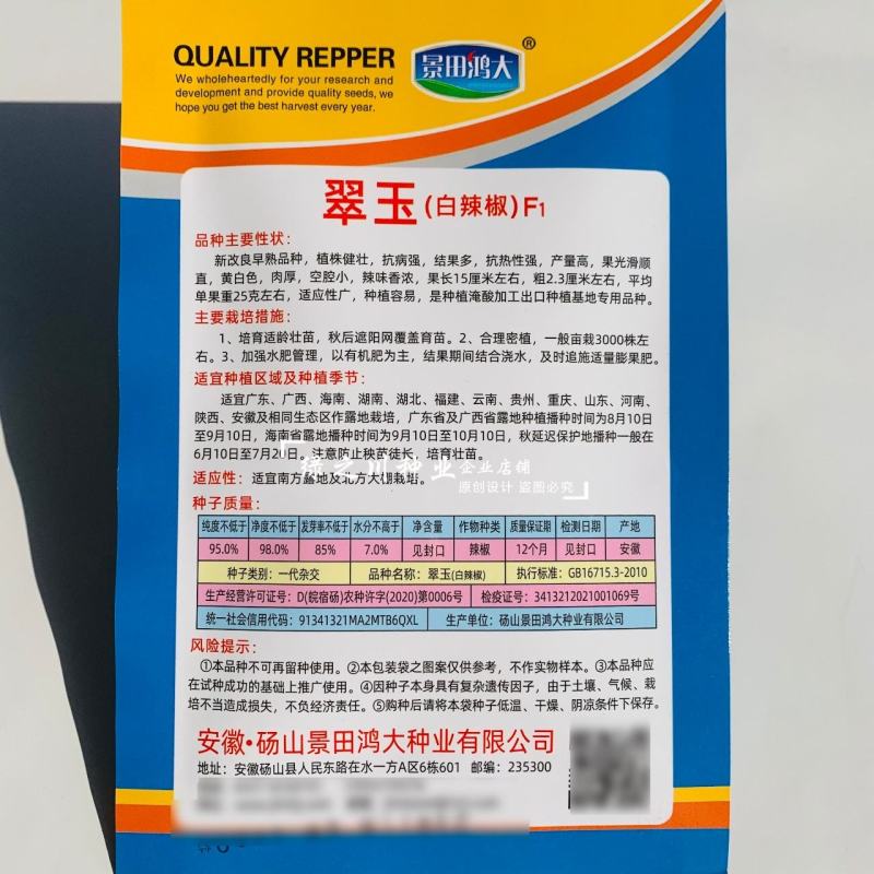 翠玉白辣椒种子黄白色泡椒种子辣味香浓改良早熟品种抗热基地