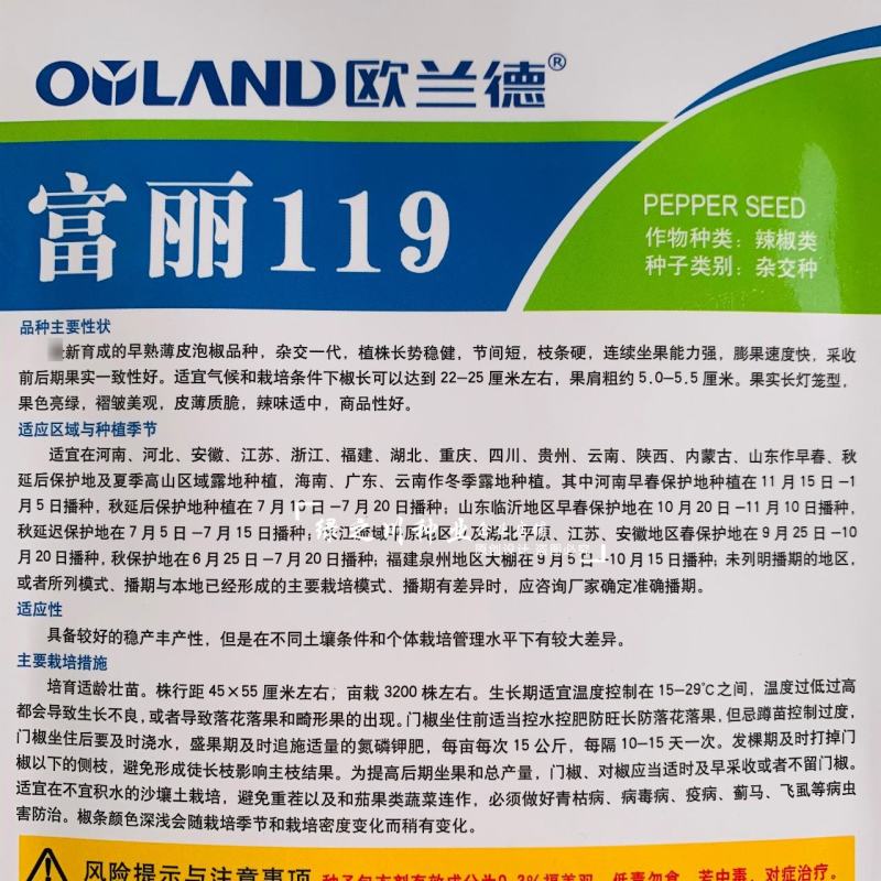 产区热销早熟薄皮泡椒种子富丽119辣椒种子皮薄质脆膨果快