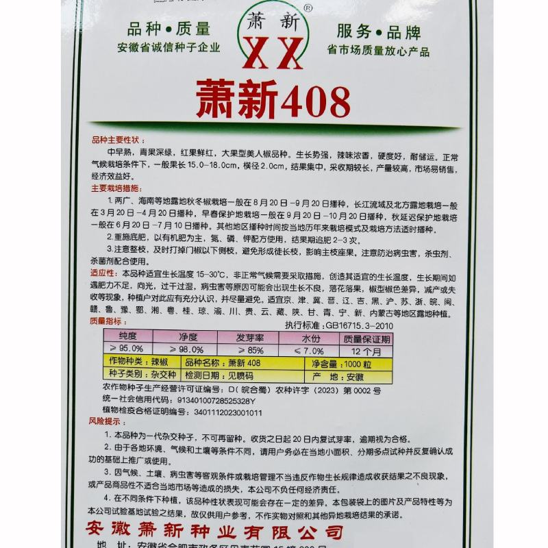 萧新408辣椒种子辣味浓香硬度好辣椒种子大果型美人椒品种