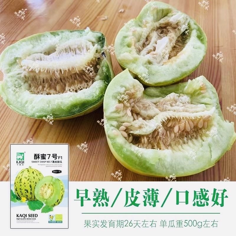 酥蜜7号薄皮甜瓜种子早熟高糖果肉绿色酥脆多汁皮薄且韧