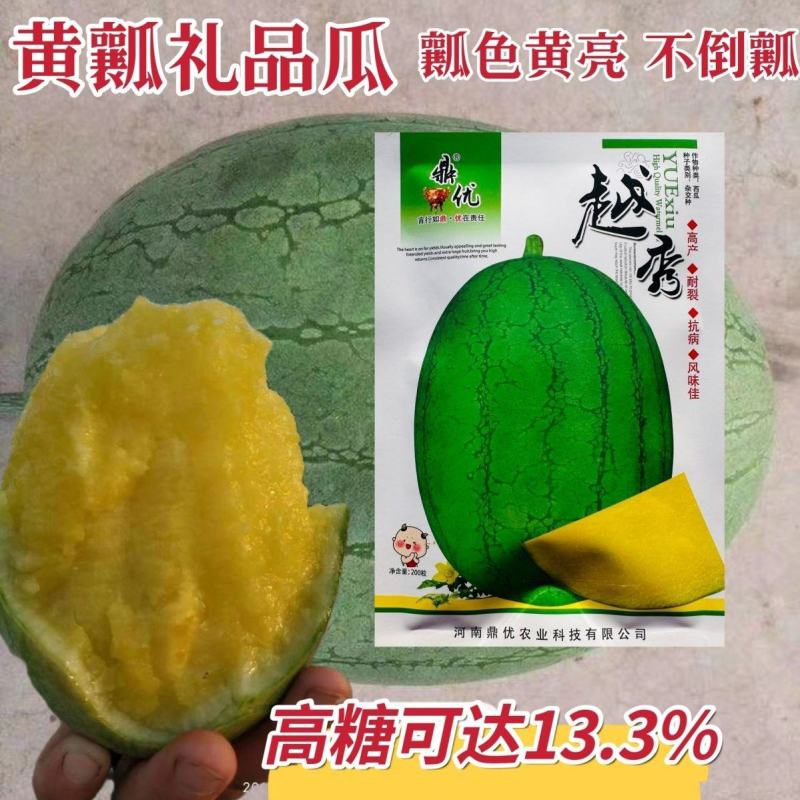 鼎优越秀西瓜种子嫩绿皮黄瓤礼品西瓜种籽糖度高黄心礼品瓜种