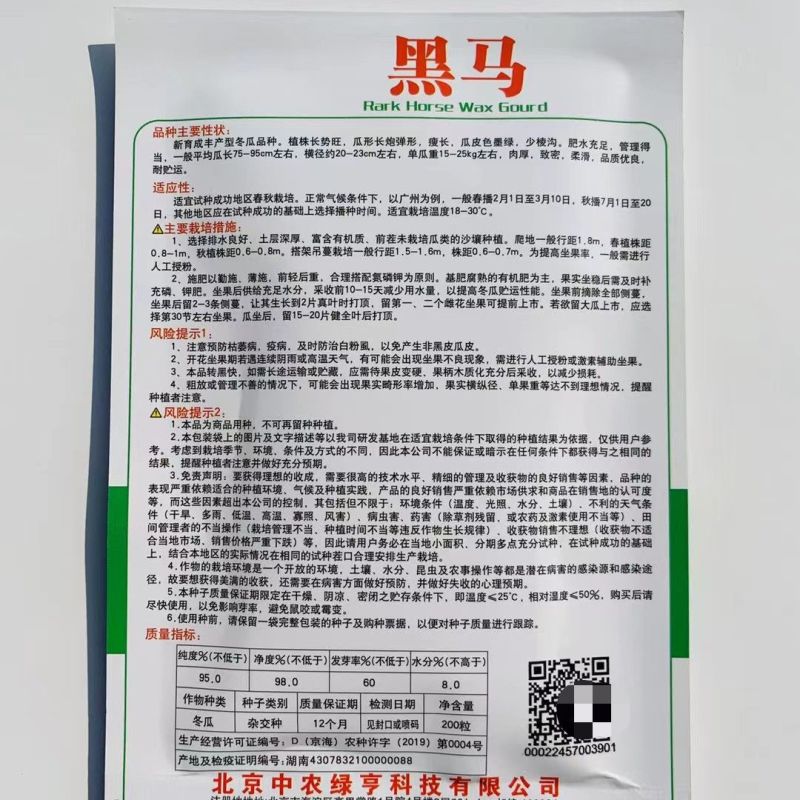 冬瓜种子绿霸黑宝石1号冬瓜种子皮色墨绿肉厚心室小黑皮冬瓜