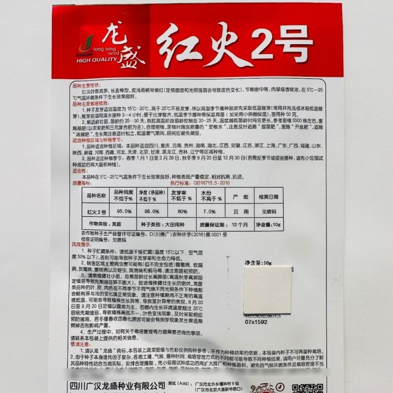 龙盛红火2号莴笋种子红尖叶香莴笋种籽肉翠绿香味浓红叶莴苣