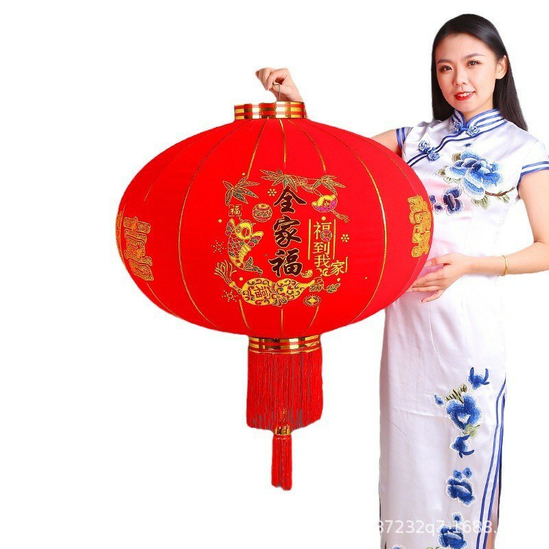 大红灯笼欢度佳节植绒灯笼春节灯笼福字长杆灯笼