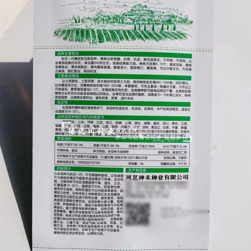 一代杂交绿宝石二号甜瓜种子香甜爽口糖度高，耐低温不早衰