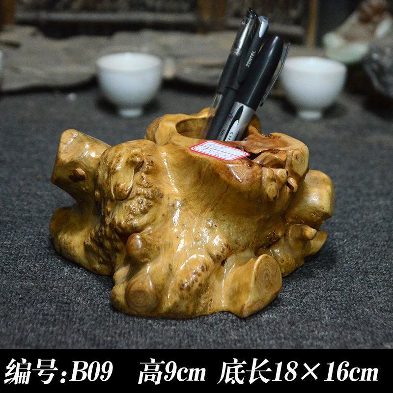 木制笔筒创意摆件复古办公简约胡桃木笔桶实木根雕刻字log