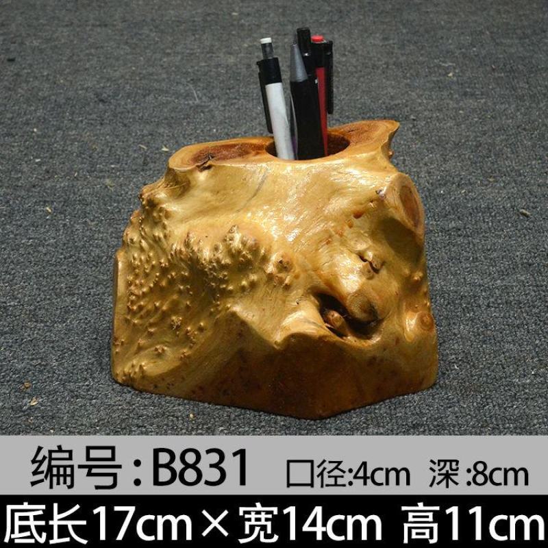 木制笔筒创意摆件复古办公简约胡桃木笔桶实木根雕刻字log