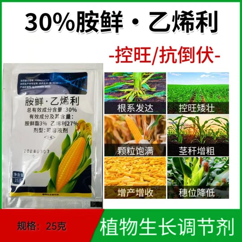 30%胺鲜酯乙烯利玉米控旺增产抗倒矮壮叶面肥正品植物生长